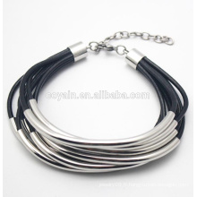 Vente en gros de bracelets en cuir pour femme en cuir noir avec bracelet en cuir